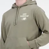 Canguro verde oliva de algodón y poliéster con capucha, cordones ajustables y bolsillo tipo canguro. Logotipo de New Balance estampado en el pecho y en el pantalón.