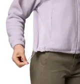 Campera de polar Columbia modelo Benton Springs, color lila, con cuello alto, cierre frontal completo y bolsillos laterales con cremallera. Presenta puños elásticos y dobladillo ajustable con ceñidor.