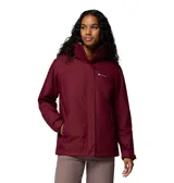 Campera 3 en 1 Columbia con sistema Interchange, compuesta por una capa exterior impermeable con tecnología Omni-Tech y una capa interior de forro polar con tecnología termorreflectante Omni-Heat. Presenta capucha desmontable, cierre frontal con solapa, bolsillos laterales con cremallera y puños ajustables.