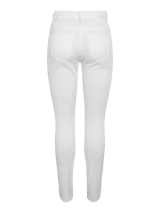 Jean skinny de tiro alto con diseño ajustado, bolsillos clásicos y cierre frontal de botón y cremallera.