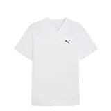 Remera de cuello en V, manga corta, color blanco con logo de la marca bordado en el pecho.