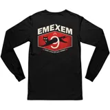 Remera de manga larga color negro con estampado gráfico en la espalda que presenta un gato negro, el número 9 y la leyenda Nine Lives of Full Power sobre un fondo hexagonal rojo.