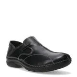 Zapatos casuales de cuero negro con costuras decorativas en contraste, diseño sin cordones y suela de goma antideslizante.