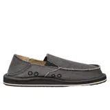Zapatos tipo slip-on Sanuk modelo Donny, color gris, con diseño de talón plegable, capellada de algodón con costuras expuestas y suela de goma con materiales reciclados.