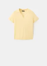 Buzo de punto en mezcla de lyocell y seda, color amarillo claro, de diseño recto, manga corta y cuello polo.