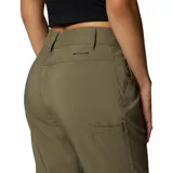 Pantalon convertible de senderismo color verde oliva, con perneras desmontables mediante cremallera para convertirlo en short. Presenta bolsillos laterales, bolsillo cargo con solapa y cierre frontal con botón.