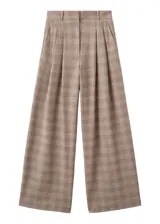 Pantalón de vestir tiro alto con diseño a cuadros, corte recto y amplio, con pinzas delanteras.