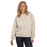 Buzo de cuello redondo O'Neill, color beige, con diseño holgado y estampa frontal pequeña en color naranja.