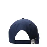 Gorra deportiva Umbro de seis paneles, color azul marino con logo de la marca bordado en blanco en el frente y detalle de línea blanca en el borde de la visera.