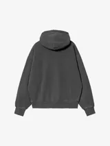 Hoodie Carhartt de calce holgado y silueta tipo globo, confeccionado en algodón con acabado lavado. Presenta capucha con cordones ajustables, puños y ruedo acanalados, y etiqueta cuadrada distintiva de la marca aplicada en el pecho.