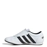Championes Adidas modelo Tekwen, diseño sin cordones inspirado en el tenis, con capellada sintética blanca, las icónicas tres tiras laterales en negro y lengüeta de malla. Cuenta con entresuela de EVA para mayor amortiguación y suela de goma.