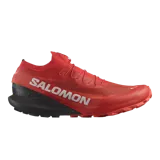 Championes de trekking Salomon S/Lab Pulsar 3 de color rojo con suela negra y detalles en blanco, diseñados para trail running.