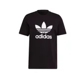 Remera negra de algodón con logo Adidas Trefoil estampado en blanco en el frente.
