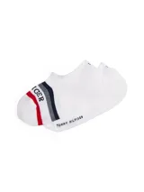 Medias tipo footie blancas Tommy Hilfiger con bandas en rojo y azul marino en la puntera y el nombre de la marca lateral.