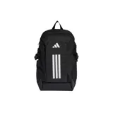Mochila Adidas APWR de color negro, con diseño deportivo y las clásicas tres tiras blancas verticales junto al logo de la marca en el frente. Cuenta con compartimentos laterales y asas ajustables.
