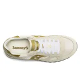 Championes Saucony Shadow Original, color blanco hueso con detalles dorados.