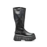 Bota de caña alta color negro, con plataforma y suela track.