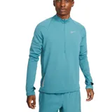 Remera de running Nike Therma-FIT Run Division Element, color turquesa con cierre de media cremallera, mangas largas con orificios para los pulgares y logo reflectante en el pecho.