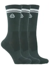Pack de tres pares de medias de caña media, color verde oscuro, con diseño acanalado y detalle de logo bordado en blanco en la parte superior. Incluyen franjas blancas horizontales en el borde.