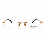 Lentes de lectura Linea Roma con armazón al aire, puente y patillas de metal con baño de oro de 18 quilates. Diseño geométrico hexagonal.
