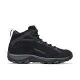 Bota de trekking Merrell modelo Accentor 4 Mid WP, color negro con detalles en gris, impermeable, confeccionada en ante impermeable y malla, con suela exterior de goma y amortiguación en el talón.