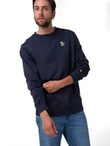 Buzo de fleece azul marino Caterpillar, con gráfico bordado en el pecho izquierdo, etiqueta de logo en la manga y puños, cuello y dobladillo de punto acanalado.