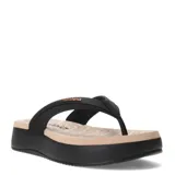 Sandalia tipo ojota de plataforma Azaleia modelo Maria, con base negra y plantilla en tono beige con estampado de logo. Presenta tiras negras con detalle de marca en color cobre.