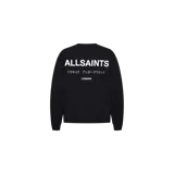 Buzo Allsaints de cuello redondo en color negro con pequeño logotipo y texto en blanco en el pecho.
