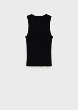 Top Karl de punto fino negro, con cuello redondo y tirantes anchos, de diseño entallado y sin mangas.