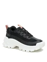 Zapatillas Caterpillar modelo Intruder Lite para mujer, de color negro con suela chunky blanca y detalles en rosado.