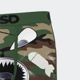 Calzoncillos bóxer estampados con diseño de camuflaje militar, helicóptero, boca de tiburón y texto "War is hell".