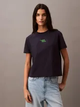 Remera de manga corta Calvin Klein, confeccionada en punto de algodón, con cuello redondo y logo de la marca en acabado aterciopelado en el pecho.