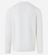 Suéter negro de tejido de punto maquinetado con cuello redondo y manga larga.