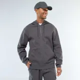 Buzo gris con capucha y cierre frontal, de punto piqué.