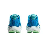 Championes de running Hoka Clifton 10, color azul vibrante con suela blanca y detalles en verde claro. Presentan un diseño de malla transpirable, amortiguación de alto rendimiento y el logo de la marca en el lateral.