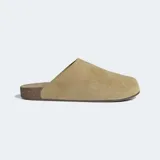 Zuecos Adidas Adimule de diseño minimalista, con empeine de gamuza en color beige y suela de corcho con base de goma.
