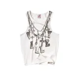 Musculosa blanca de ajuste entallado con estampado frontal de cadenas y cruces estilo gótico junto a la inscripción "VALLEY".