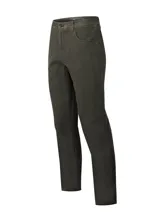 Pantalón de corte moderno confeccionado en tejido de cotelé color verde oscuro, con cierre de botón y cremallera, bolsillos laterales y traseros.