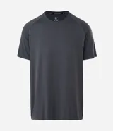 Remera deportiva de manga corta marca Get Over, confeccionada en poliamida con tecnología seamless de tejido texturizado. Presenta cuello redondo y diseño de corte regular con mangas raglán.