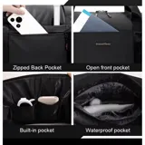 Bolso de viaje unisex de diseño minimalista, color negro, fabricado en PU y poliéster impermeable. Cuenta con compartimento principal con cierre, bolsillo frontal con cierre y asas superiores resistentes.