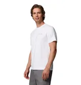Remera deportiva Columbia modelo Parsons Point Ss, color blanco, de manga corta y cuello redondo, con pequeño logo de la marca estampado en el pecho.