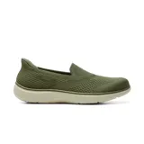 Championes Skechers Slip-Ins Flex Radiant Happy Day, color verde militar, de diseño sin cordones con capellada de tejido técnico transpirable y suela amortiguada en tono crudo.