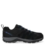 Championes de trekking Merrell Accentor 3, color negro con detalles en azul en el logo y los cordones. Capellada de cuero y malla transpirable, entresuela de EVA y suela de goma con tecnología M-Select GRIP para mayor tracción.