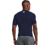 Remera deportiva de compresión Under Armour Heatgear Armour, color blanco, de manga corta y cuello redondo con logo de la marca impreso en el pecho.