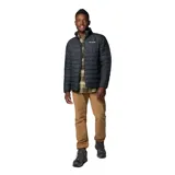 Campera puffer Columbia modelo Powder Lite II, color negro, con tecnología termorreflectiva Omni-Heat, cuello alto, cierre frontal y bolsillos laterales con cremallera.