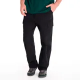 Pantalon cargo de corte recto, color negro, con bolsillos laterales de parche, bolsillos traseros con solapa y bolsillos cargo en las piernas. Confeccionado en sarga de algodón.