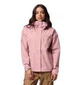 Campera impermeable y transpirable Columbia con tecnología Omni-Tech y costuras selladas. Presenta capucha ajustable, cierre frontal con solapa, bolsillos con cremallera en el pecho y laterales, y puños ajustables.