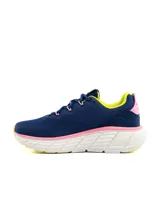 Championes de running Umbro Emma para mujer, de color azul marino con detalles en rosado, amarillo y suela blanca.