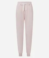 Pantalón de pijama color rosa claro, confeccionado en tejido peach touch, con cintura elástica, lazo ajustable y puños ajustados.