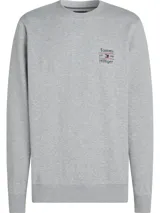 Sweater gris de cuello redondo marca Tommy Hilfiger, con logo bordado en el pecho. Confeccionado en algodón.